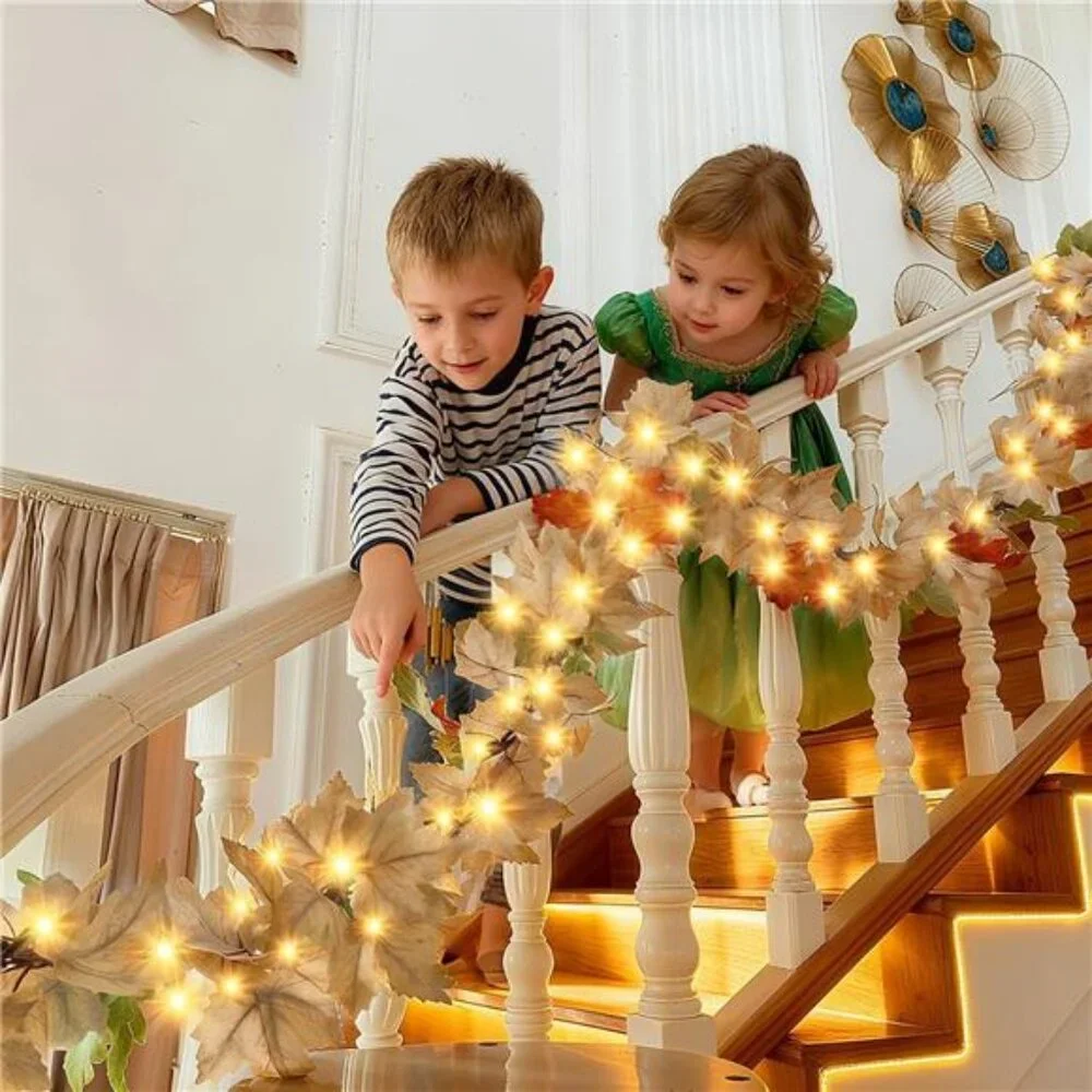 Thanksgiving Garland with Lights 9FT Plug in Thanksgiving Decorations for Home